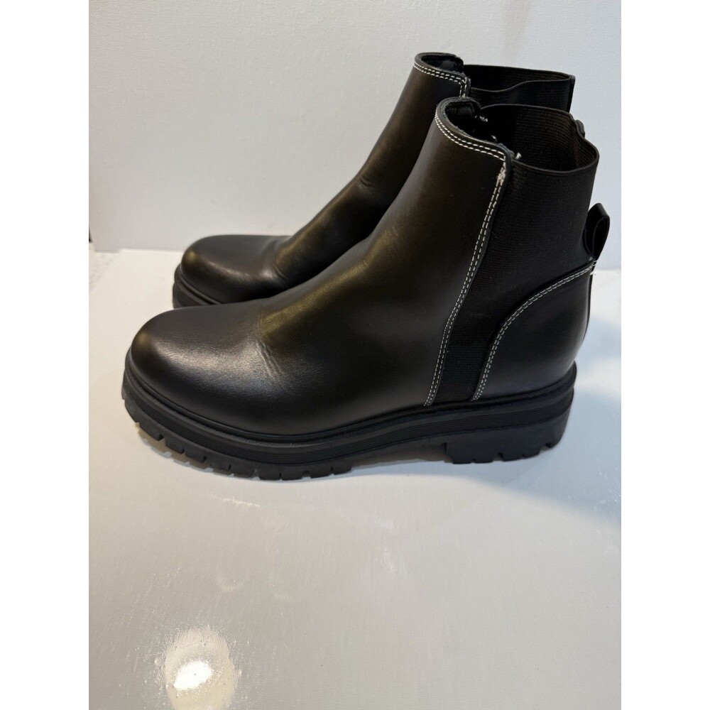 Y2K Nine West Chunky Sole Toe Pull On Chelsea Ankle Boots 8.5 90s Goth Black - Picture 8 of 16